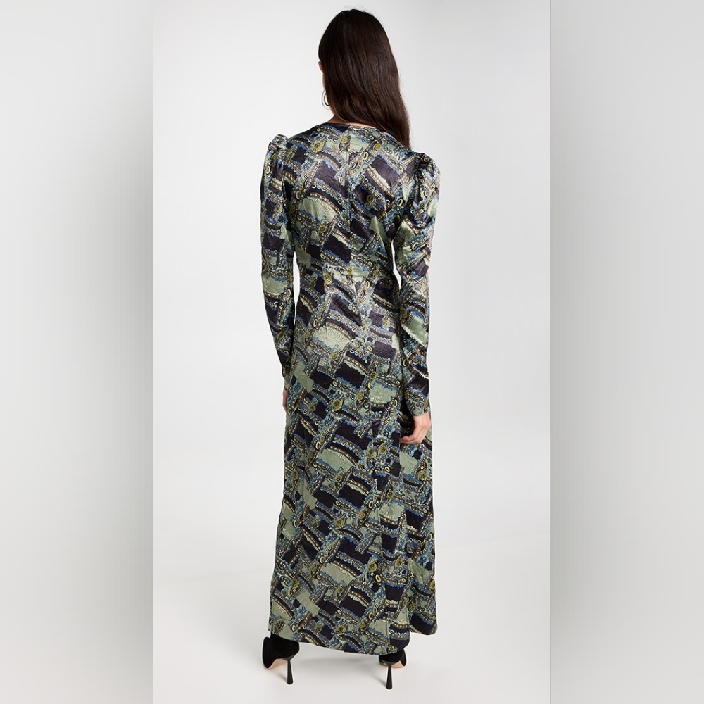 4S. NWT GANNI CRINKLED SATIN MAXI DRESS IN PAISLEY WEAVE BLACK - Picture 2 of 11